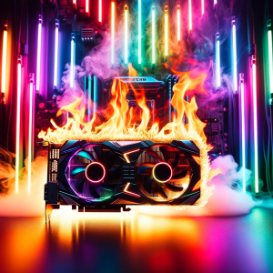 DALLE-2023-10-27-12.32.49---Photo-of-a-high-end-GPU-engulfed-in-flames-with-vibrant-RGB-lighting-illuminating-the-background.-The-juxtaposition-of-the-fire-and-the-colorful-ligh