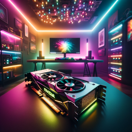 DALLE-2023-10-27-12.34.47---Photo-depicting-an-NVIDIA-GPU-as-the-centerpiece-on-a-spacious-desk.-The-rooms-atmosphere-is-enhanced-by-glowing-RGB-lights-that-transition-between-d.png
