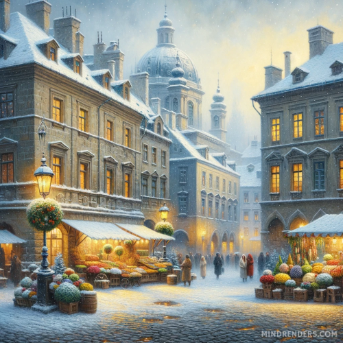 DALLE-2023-10-30-09.40.07---Oil-painting-of-a-historic-Eastern-European-town-square-during-a-gentle-snowfall.-Cobblestone-streets-and-grand-stone-buildings-are-covered-in-a-layer.png