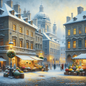 DALLE-2023-10-30-09.40.07---Oil-painting-of-a-historic-Eastern-European-town-square-during-a-gentle-snowfall.-Cobblestone-streets-and-grand-stone-buildings-are-covered-in-a-layer