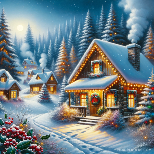 DALL·E 2023 10 30 09.43.28 Oil painting of a serene winter evening in a small village nestled in a p