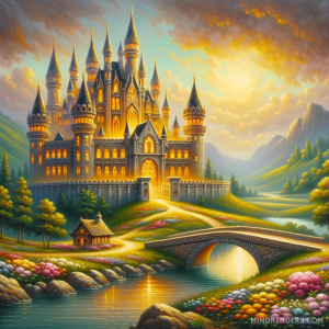 DALLE-2023-10-30-09.55.09---Oil-painting-illustrating-a-fairy-tale-castle-nestled-among-rolling-hills.-Its-windows-glow-with-a-golden-hue-and-the-grounds-are-dotted-with-colorfu