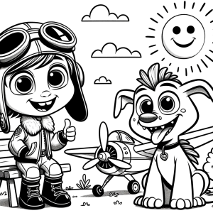 DALLE-2023-11-02-16.55.57---Drawing-in-solid-black-lines-suitable-for-a-kids-coloring-page-depicting-a-heartwarming-Pixar-like-scene.-It-features-a-young-girl-dressed-in-a-pilo