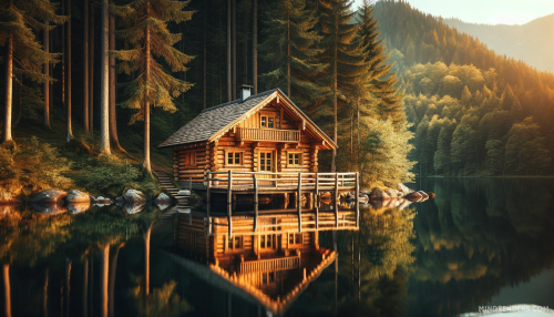 DALL·E 2023 11 03 16.16.52 A photo capturing the charm of a small rustic log cabin nestled beside a 