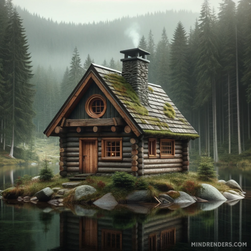 DALL·E 2023 11 03 16.17.53 Photo of a tiny, rustic log cabin nestled within a dense pine forest. The