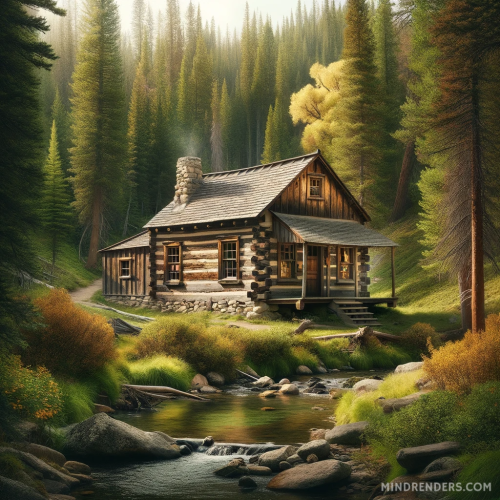 DALL·E 2023 11 03 16.18.19 A quaint, charming rustic log cabin nestled within a serene forest. The c