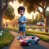 DALLE-2023-11-04-19.34.41---Photo-realistic-Pixar-like-scene-featuring-a-young-boy-with-white-skin-and-dark-brown-hair-wearing-a-light-blue-T-shirt-and-denim-shorts.-Hes-in-a-s