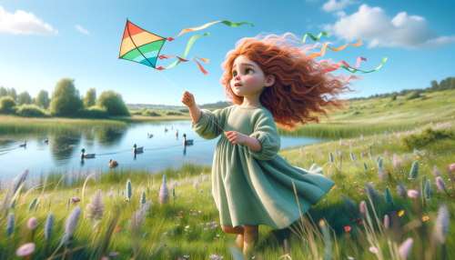 DALLE-2023-11-04-19.34.53---Photo-realistic-image-of-a-Pixar-like-scene-depicting-a-young-girl-with-white-skin-and-curly-red-hair-wearing-a-soft-green-dress-and-holding-a-colorf.png