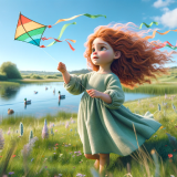 DALLE-2023-11-04-19.34.53---Photo-realistic-image-of-a-Pixar-like-scene-depicting-a-young-girl-with-white-skin-and-curly-red-hair-wearing-a-soft-green-dress-and-holding-a-colorf
