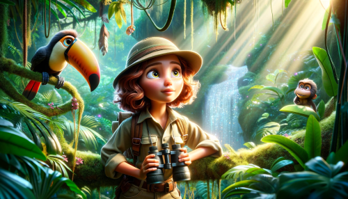 DALLE-2023-11-04-19.35.11---Photo-realistic-image-of-a-Pixar-like-scene-depicting-a-young-girl-with-white-skin-and-curly-auburn-hair-exploring-a-vibrant-jungle.-Shes-wearing-a.png