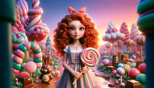 DALLE-2023-11-04-19.35.29---Photo-realistic-image-of-a-Pixar-like-scene-where-a-young-girl-with-white-skin-and-curly-red-hair-is-in-a-whimsical-candy-land.-Shes-dressed-in-a-pla.png