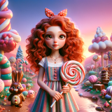 DALLE-2023-11-04-19.35.29---Photo-realistic-image-of-a-Pixar-like-scene-where-a-young-girl-with-white-skin-and-curly-red-hair-is-in-a-whimsical-candy-land.-Shes-dressed-in-a-pla