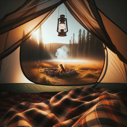 DALLE-2023-10-25-12.57.12---In-square-resolution-a-perspective-from-within-a-tent-looking-out.-The-foreground-is-warm-with-plaid-blankets-and-a-lantern-casts-a-soft-glow.-The-v.png