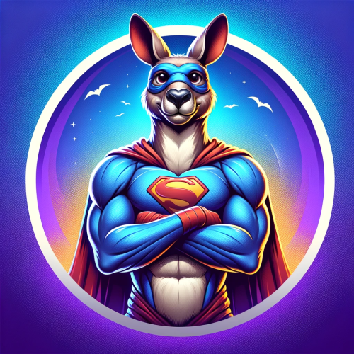 DALL·E 2023 11 18 07.38.24 A comical kangaroo dressed as a superhero, complete with a cape and mask,