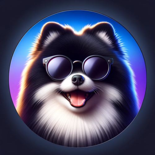 DALL·E 2023 11 19 09.34.08 A fluffy black and white Pomeranian dog wearing stylish sunglasses, captu