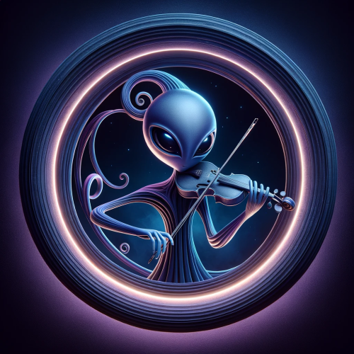 DALL·E 2023 11 19 19.04.31 A creative depiction of a whimsical alien playing a violin, set against a
