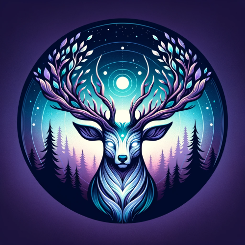 DALL·E 2023 11 18 09.13.20 A serene forest spirit resembling a deer with mystical qualities, in a ci