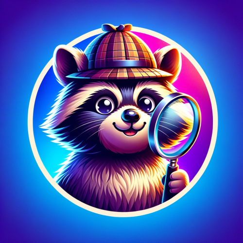 DALL·E 2023 11 18 07.38.07 A cheerful raccoon wearing a detective hat and magnifying glass, centered
