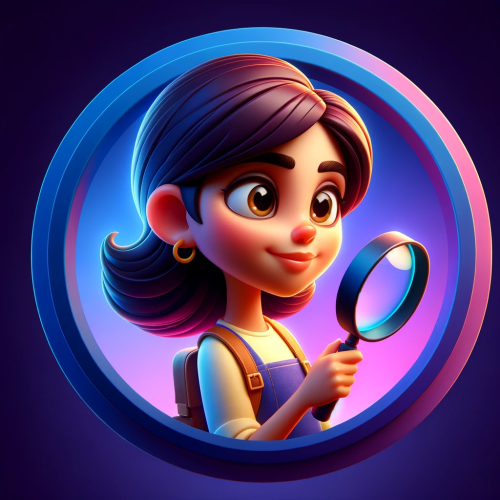 DALL·E 2023 11 22 09.53.57 A Pixar style young girl with a magnifying glass, featured inside a circl