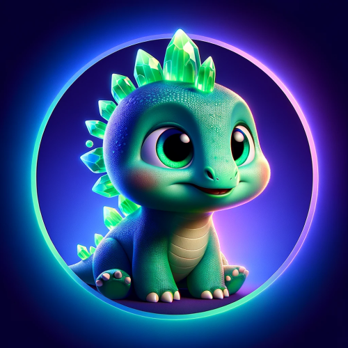 DALL·E 2023 11 22 09.56.05 A Pixar style cute baby dinosaur with green crystal spikes, set inside a 