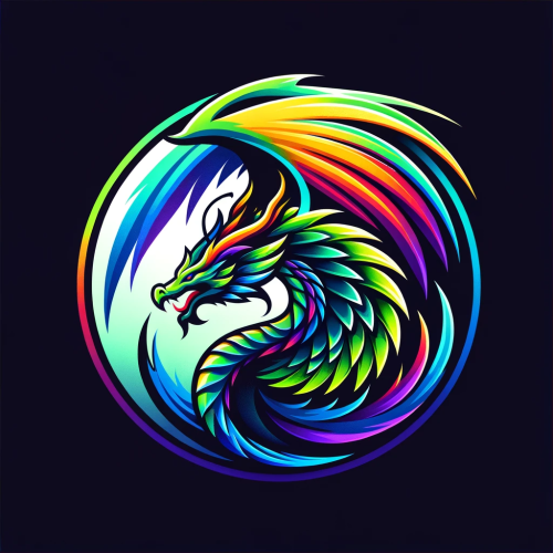 DALL·E 2023 11 20 09.53.11 A logo featuring a majestic, colorful dragon in flight, with scales showi