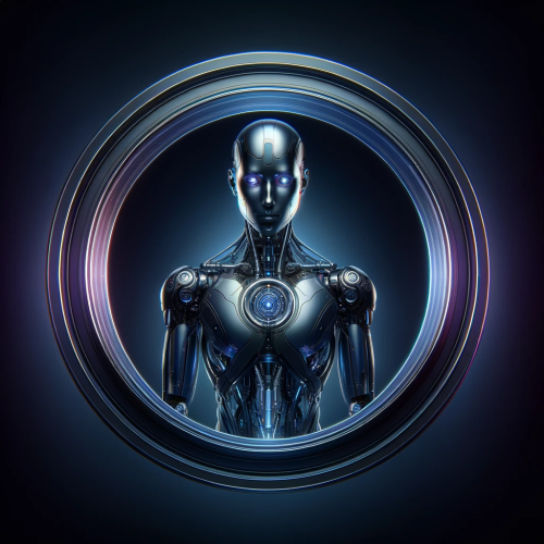 DALL·E 2023 11 19 19.12.16 A futuristic depiction of a humanoid robot, captured within a circular fr