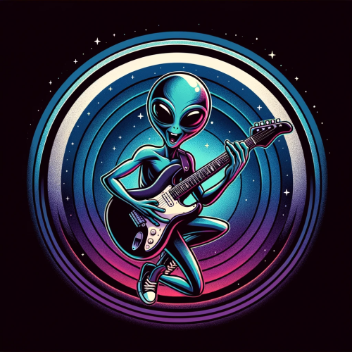 DALL·E 2023 11 19 19.05.24 A fun and energetic depiction of an alien playing an electric guitar, set
